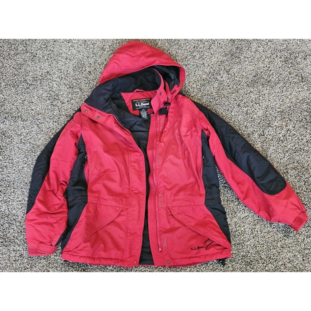 LL Bean Women's Red Lined Insulated ORF98 Thinsulate Winter Jacket W Hood Medium